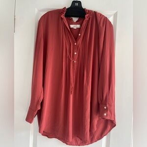 Boho pink maternity popover top with tie. Lg. Loft. Great for the office